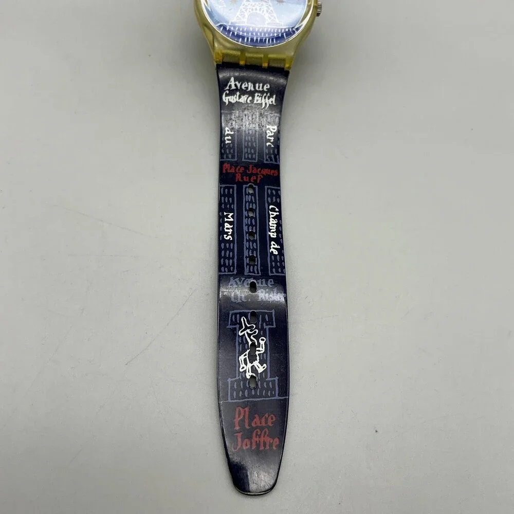 Swatch Gent Titi Parisien Womens Watch 34mm Blue Dial Blue Strap New Battery